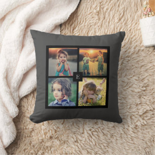 Create your own family photo collage grey cushion