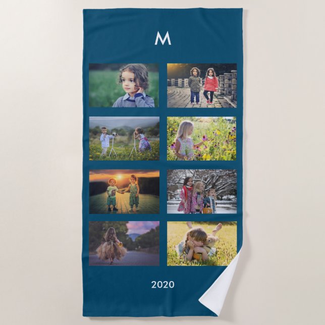 Create your own family photo collage monogram beach towel (Front)