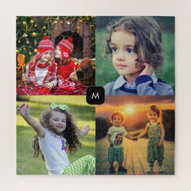 Create your own family photo collage monogram jigsaw puzzle (Vertical)