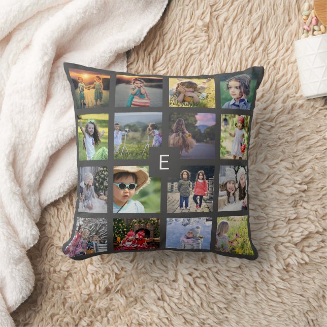 Create your own family photo collage monogram name cushion (Blanket)