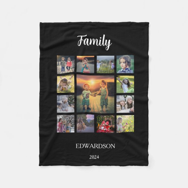Create your own family photo collage monogram name fleece blanket (Front)