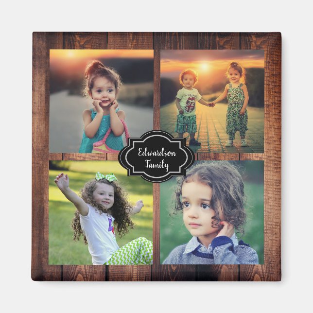 Create your own family photo collage monogram name magnet (Front)