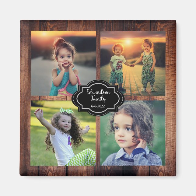 Create your own family photo collage monogram name magnet (Front)