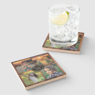 Create your own family photo collage monogram name stone coaster