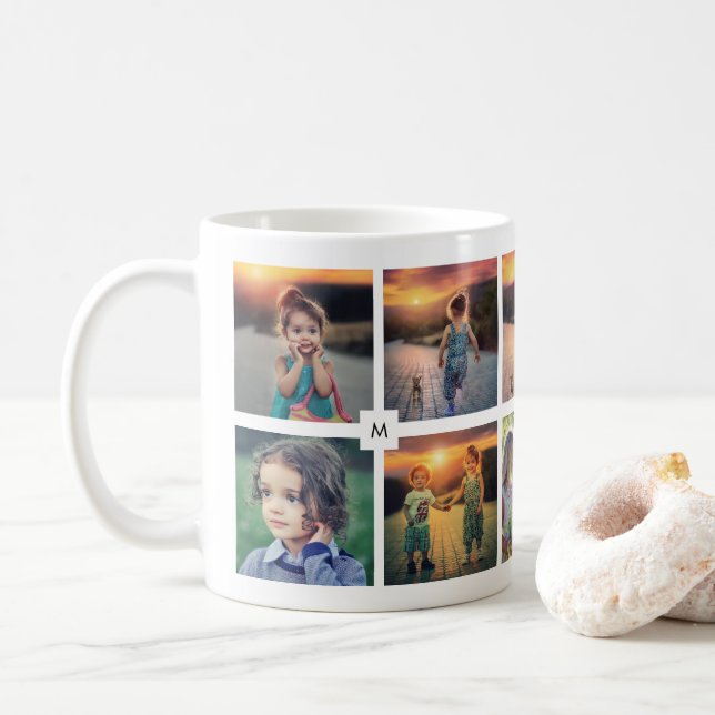 Create your own family photo collage monogrammed coffee mug (With Donut)