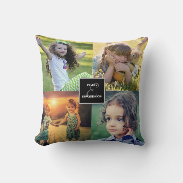 Create your own family photo collage monogrammed cushion (Front)