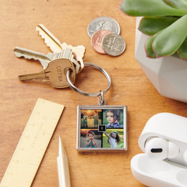 Create your own family photo collage monogrammed key ring (Desk)