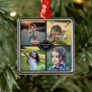 Create your own family photo collage monogrammed metal tree decoration