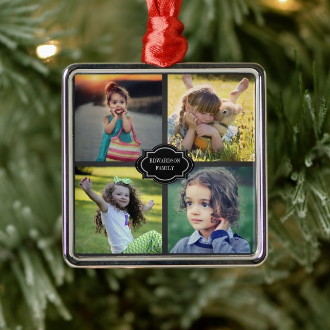 Create your own family photo collage monogrammed metal tree decoration (Tree)