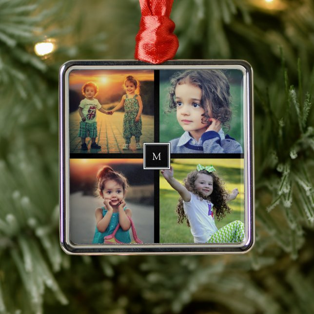 Create your own family photo collage monogrammed metal tree decoration (Tree)