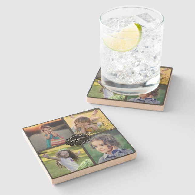 Create your own family photo collage monogrammed stone coaster (Side)