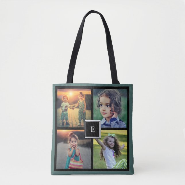Create your own family photo collage monogrammed tote bag (Front)