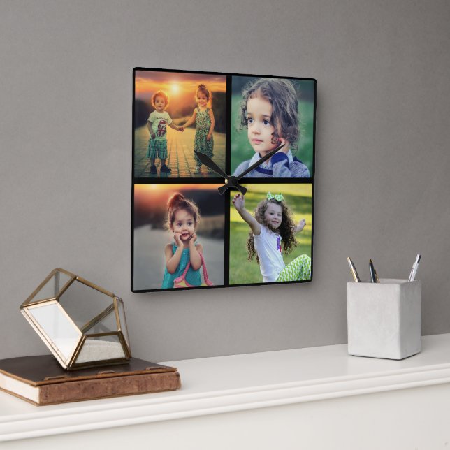 Create your own family photo collage square wall clock (Office)