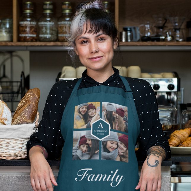 Create Your Own Family Photo Collage Teal Apron (Creator Uploaded)