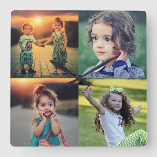 Create your own family photo collage trendy square wall clock (Front)