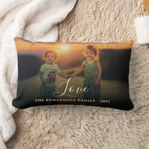 Create your own family photo Love script monogram Lumbar Cushion