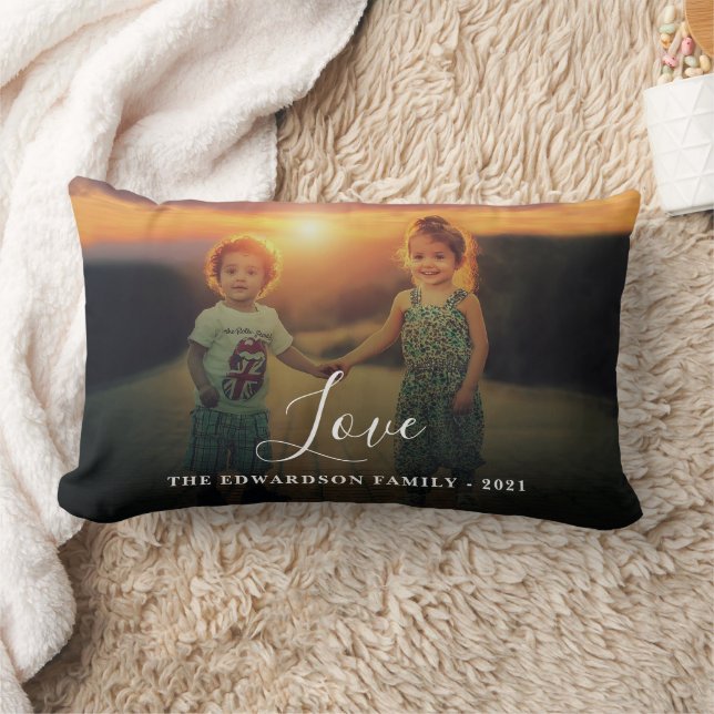 Create your own family photo Love script monogram Lumbar Cushion (Blanket)