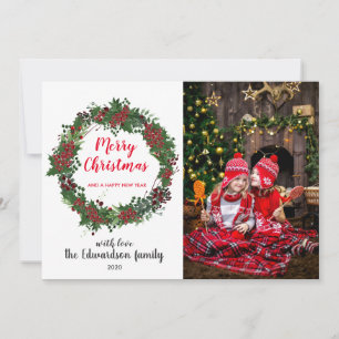 Create your own family photo Merry Christmas holly Holiday Card