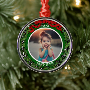 Create your own family photo monogram year metal tree decoration
