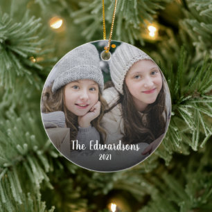 Create your own family photo personal Christmas Ce Ceramic Tree Decoration