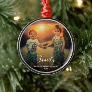 Create your own family script photo monogrammed metal tree decoration