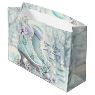 Create Your Own Fancy Floral Christmas Ice Skates Large Gift Bag