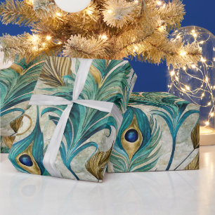 Create Your Own Fancy Watercolor Peacock Feathers Wrapping Paper