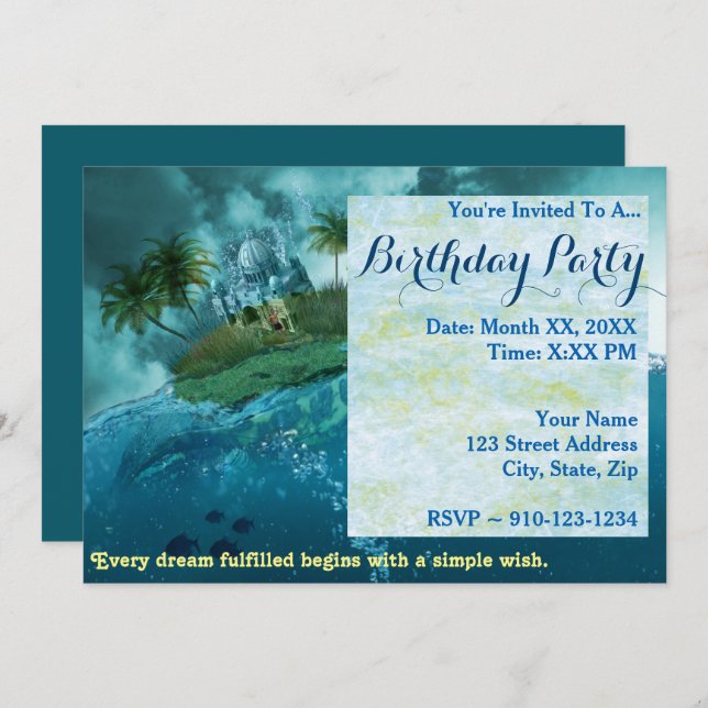 Create Your Own Fantasy Birthday Party Invitation (Front/Back)