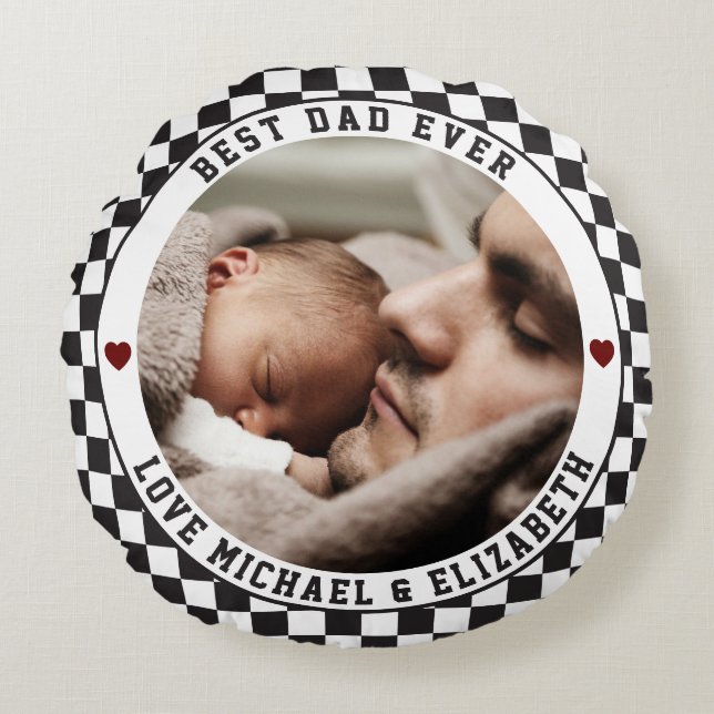 Create Your Own Father's Day Best Dad Ever Photo Round Cushion (Front)
