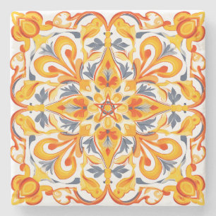Create Your Own Faux Painted Fiery Grey Mandala Stone Coaster