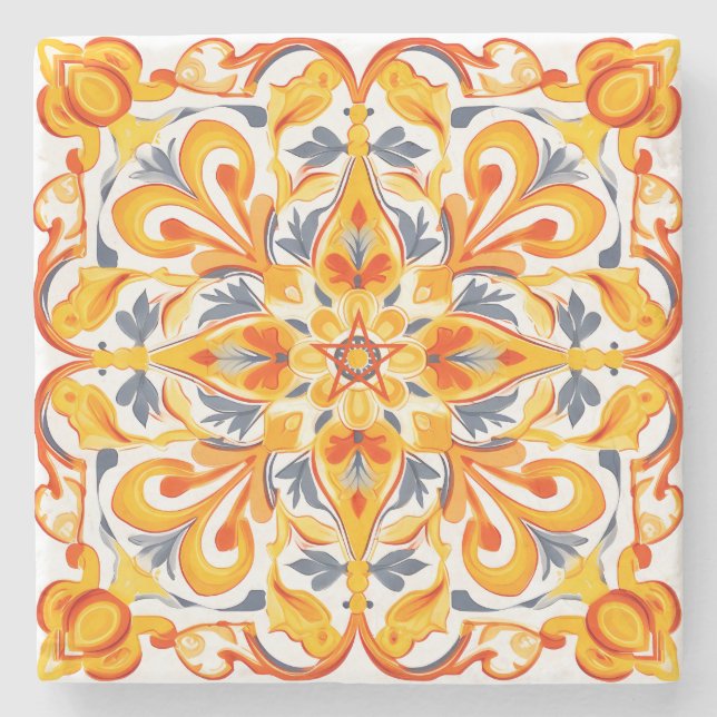 Create Your Own Faux Painted Fiery Grey Mandala Stone Coaster (Front)