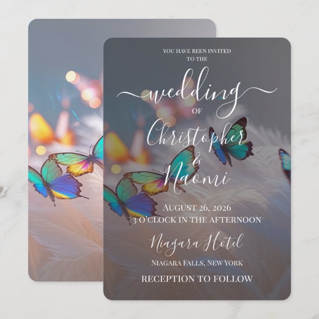 Create Your Own Feather Butterflies Wedding Invitation (Front/Back)