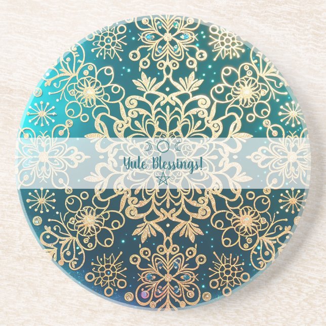 Create Your Own Festive Gold Snowflakes Yule Coaster (Front)