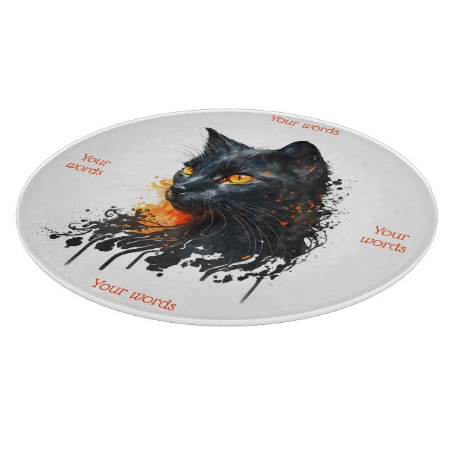Create Your Own Fiery Black Cat Bust Cutting Board (Corner)