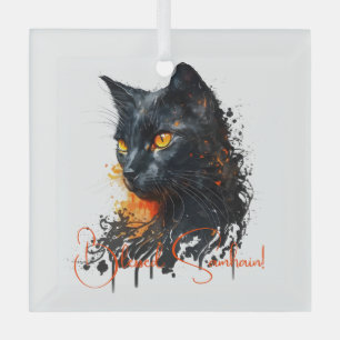 Create Your Own Fiery Black Cat Bust Glass Tree Decoration