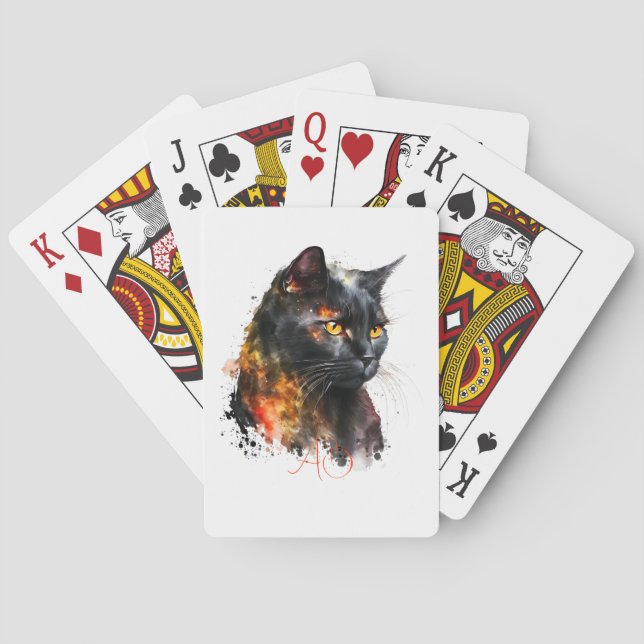 Create Your Own Fiery Black Cat Playing Cards (Back)