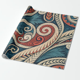 Create Your Own Fiery Red Teal Festive Tribal Wrapping Paper