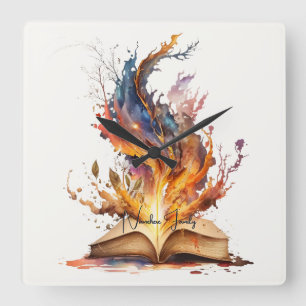 Create Your Own Fire Grimoire Square Wall Clock