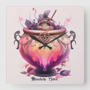Create Your Own Fire Potion Cauldron Square Wall Clock