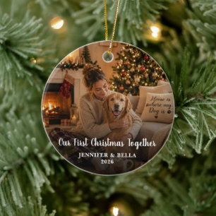 Create your own First Christmas Together dog photo Ceramic Tree Decoration