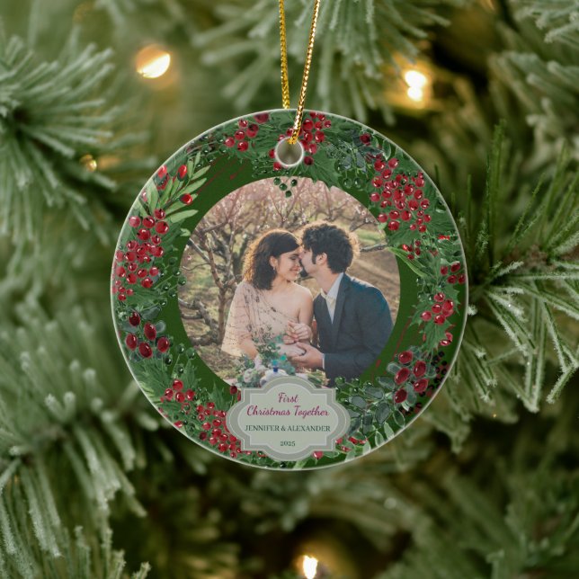Create your own First Christmas Together photo Ceramic Tree Decoration (Tree)