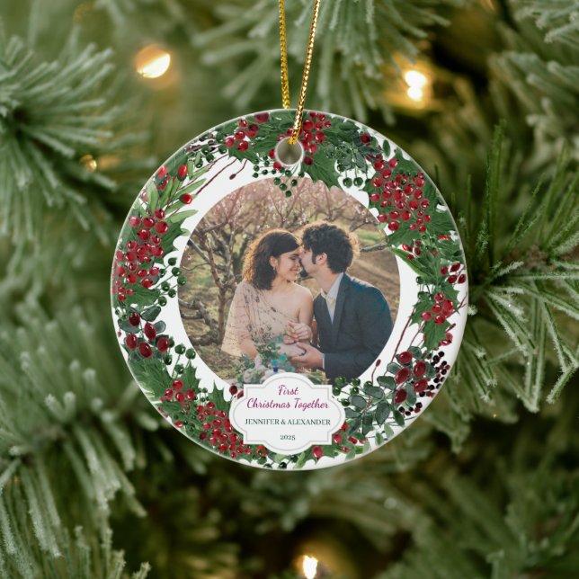 Create your own First Christmas Together photo Ceramic Tree Decoration (Tree)