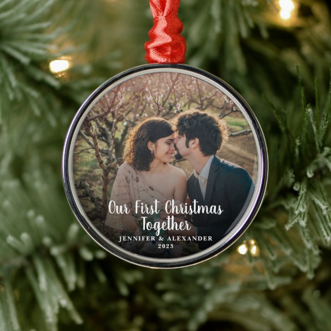 Create your own First Christmas Together photo Metal Tree Decoration (Tree)