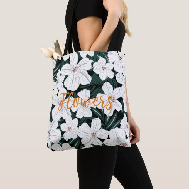 Create your own Floral and text summer green white Tote Bag (Close Up)