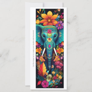 Create Your Own Floral Blue Elephant Bookmark Card