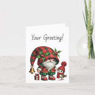 Create Your Own Floral Christmas Plaid Gnome Bird Holiday Card
