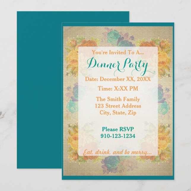 Create Your Own Floral Dinner Party Invitation (Front/Back)