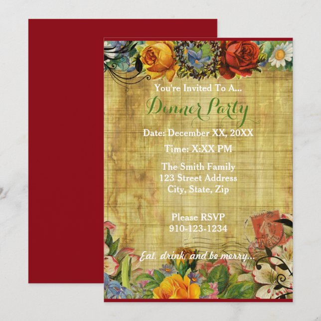 Create Your Own Floral Dinner Party Invitation (Front/Back)