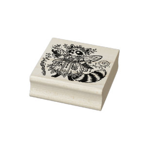 Create Your Own Floral Fairy Racoon Rubber Stamp