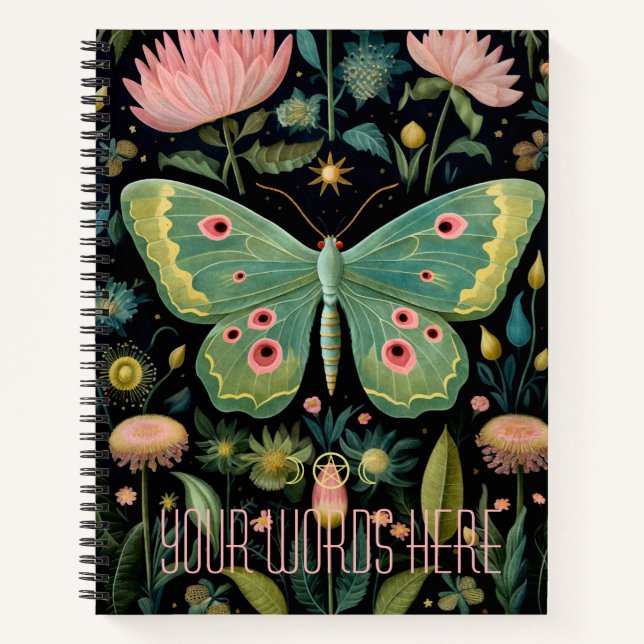 Create Your Own Floral Green Garden Moth Notebook (Front)